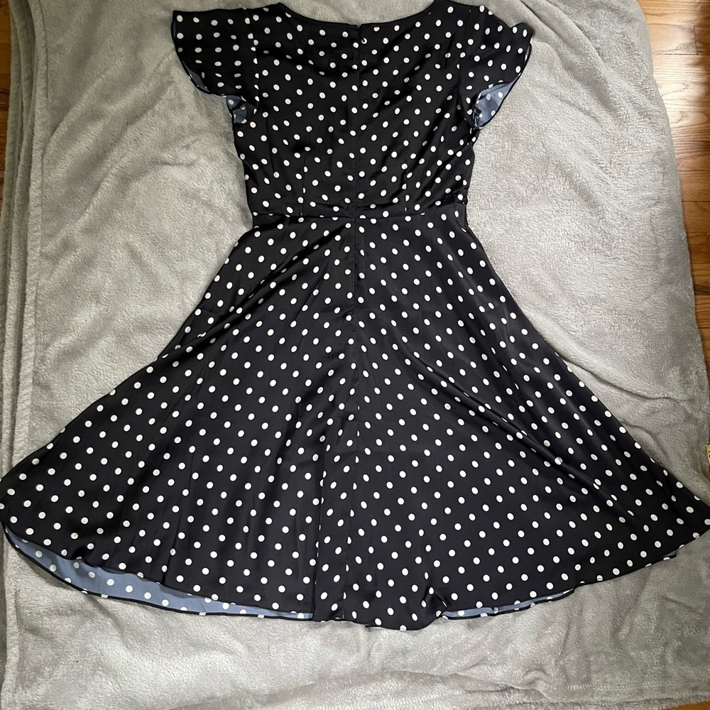 EUC Unique Vintage black with white polka dot dress size L - Picture 5 of 10